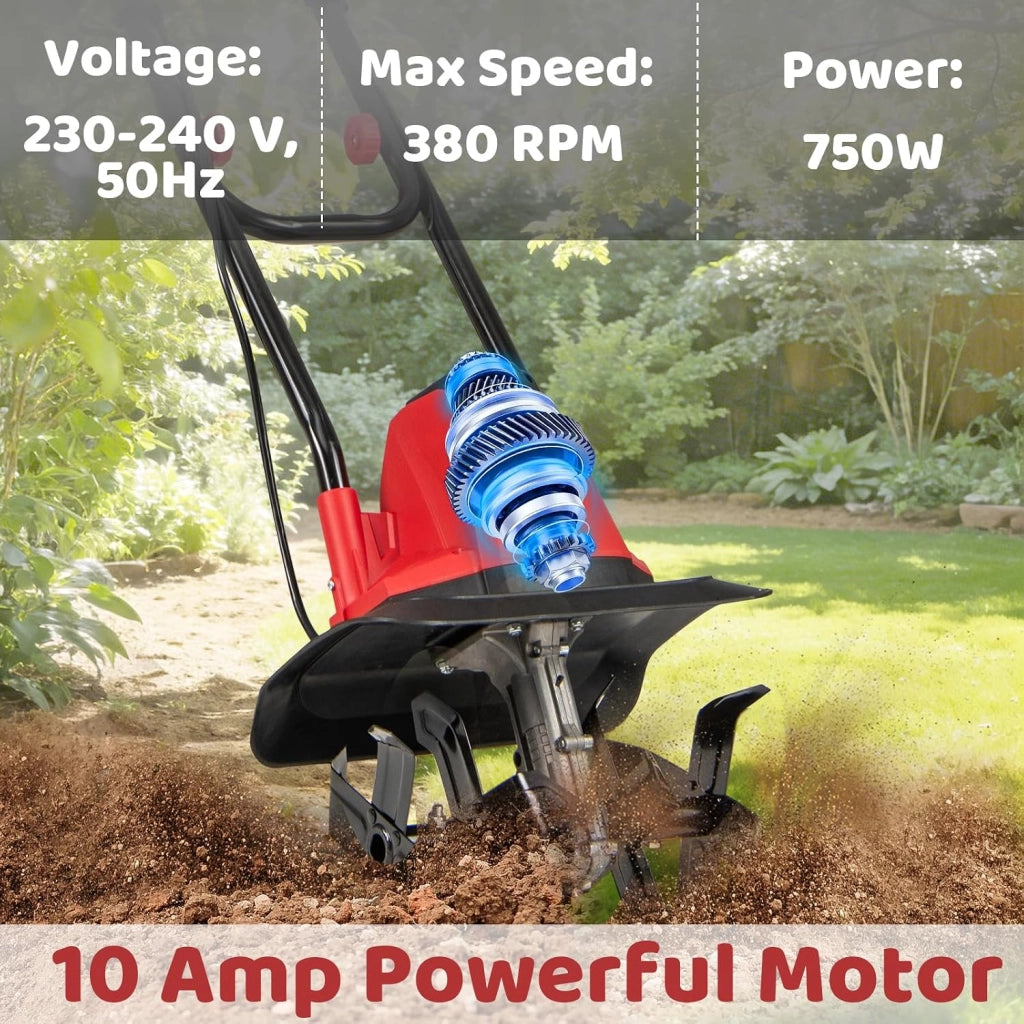 Motozappa Elettrica Pieghevole 1200W, Larghezza di Lavoro 36 cm Profondità di Lavoro 22 cm, 4 Lame, Zappatrice Elettrica per Orto e Giardino (Rosso, 36 x 24 x 138 cm)
