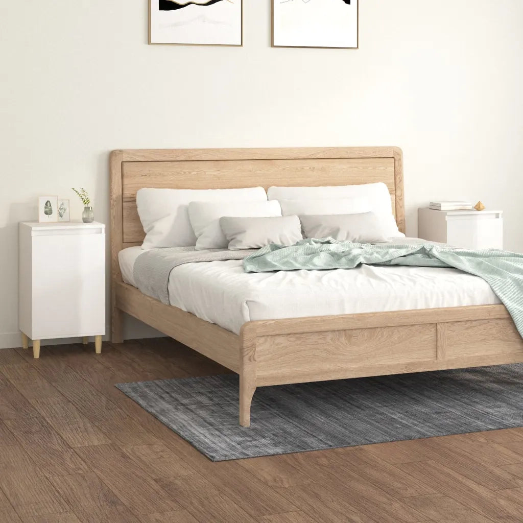Comodini 2 pz-Set di 2 Tavolino da notte Bianco Lucido 40x35x70 cm in Legno Multistrato