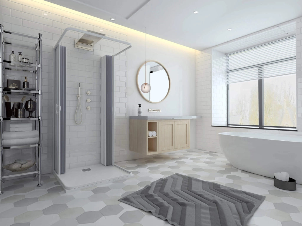 Box Doccia 3 Lati 2 Ante a Soffietto in PVC Apertura Centrale H185 cm Dorini Bianco 80x80 cm