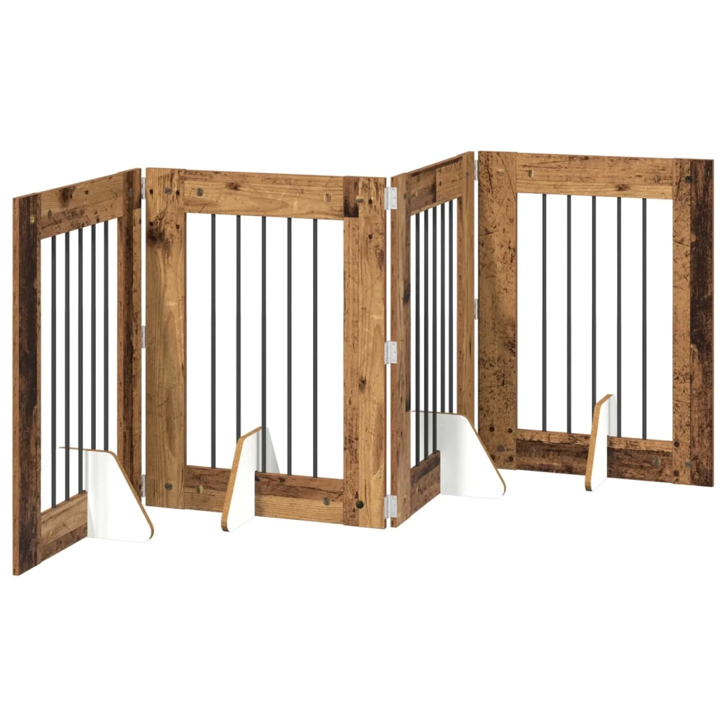 Cancello per cani con supporti 4 pz Legno antico 60 x 80 cm CFW2461446