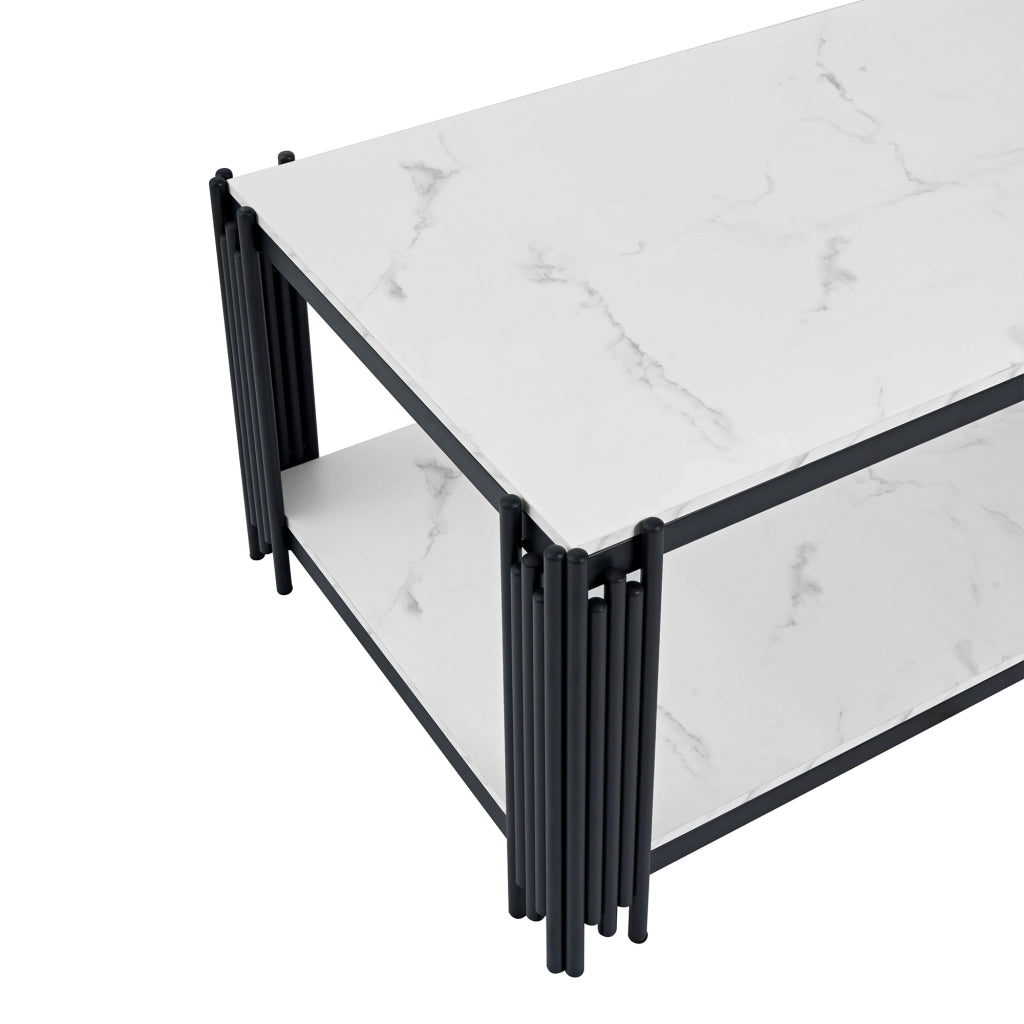 TAVOLO DA CAFFÈ rettangolare 114x64x46 cm MDF effetto marmo bianco nero