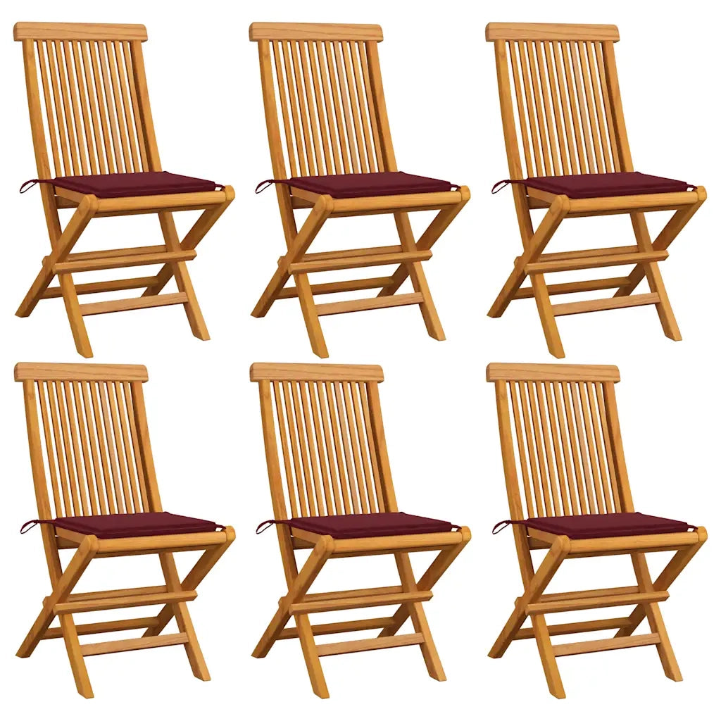 Sedie da Giardino con Cuscini Rosso Vino 6 pz Massello di Teak cod mxl 75032