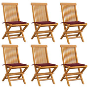 Sedie da Giardino con Cuscini Rosso Vino 6 pz Massello di Teak cod mxl 75032