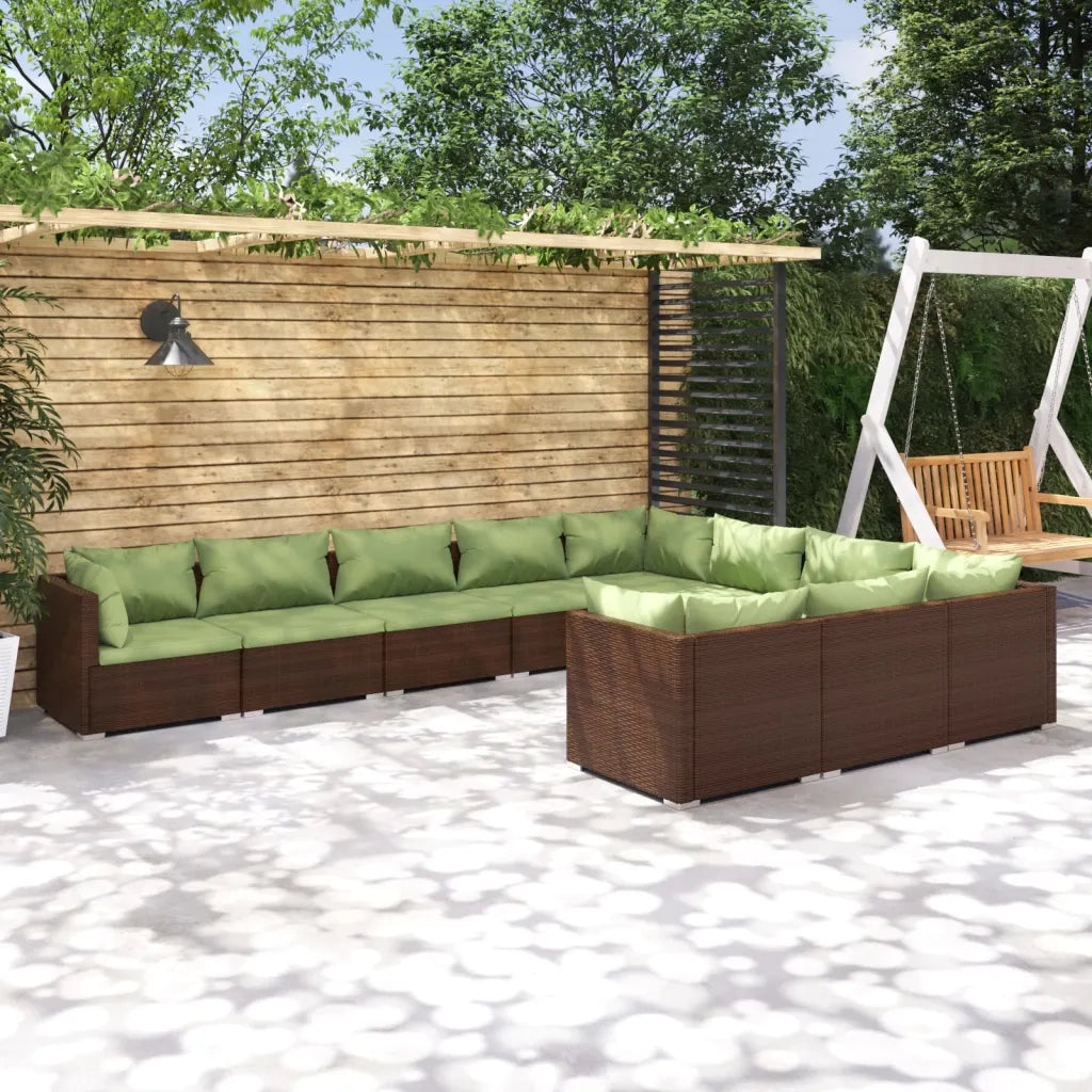 Set Divani da Giardino 10 pz con Cuscini in Polyrattan Marrone cod mxl 35892