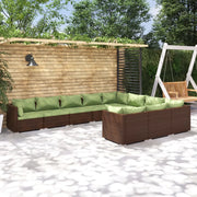 Set Divani da Giardino 10 pz con Cuscini in Polyrattan Marrone cod mxl 35892