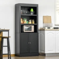 Credenza Cucina in Legno con Ripiani e Armadietto 2 Ante con Mensole Regolabili, 74.6x35.5x182.5cm
