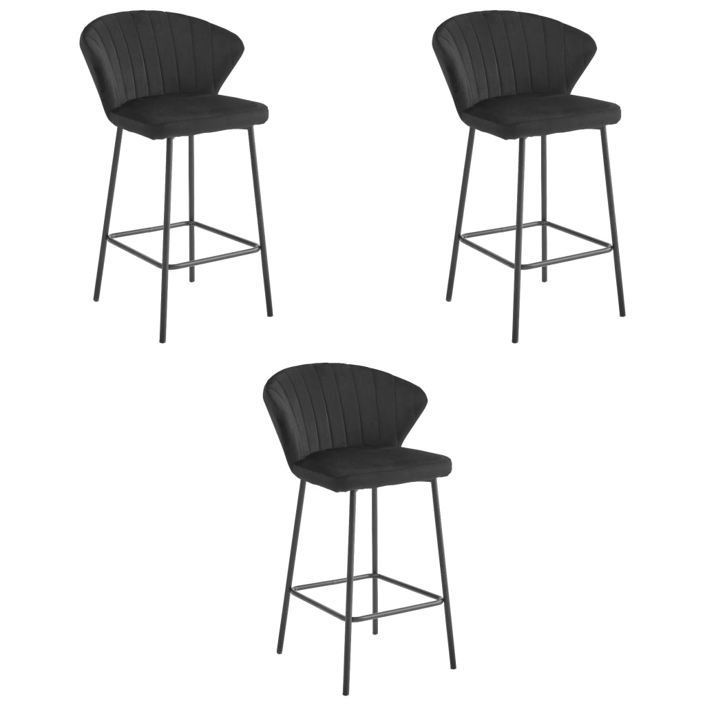 Sgabello da bar Valora GATTA in velluto nero con gambe in acciaio x3