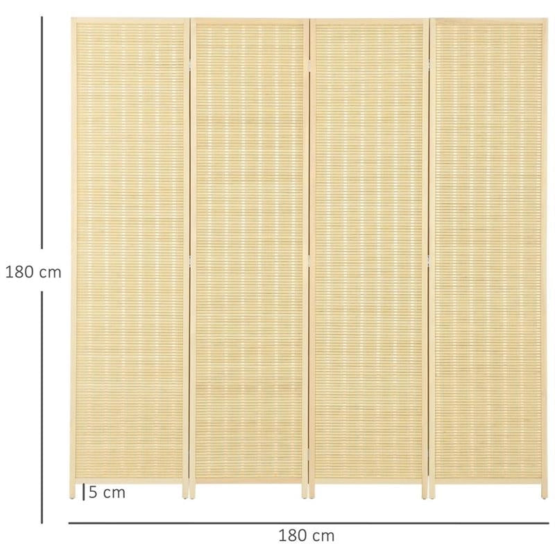 PARAVENTO PIEGHEVOLE  DA INTERNO A 4 ANTE IN LEGNO E BAMBÙ H 180 CM NATURALE
