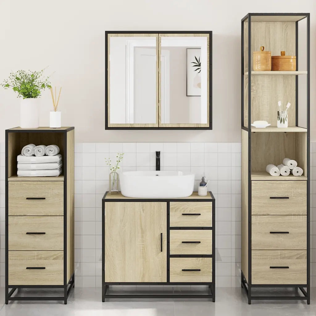 Set Mobili da Bagno 4 pz Rovere Sonoma in Legno Multistrato 3301256