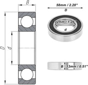 Lager a guscio profondo per scooter e skateboard, P0 32x58x13mm, colore nero argento.