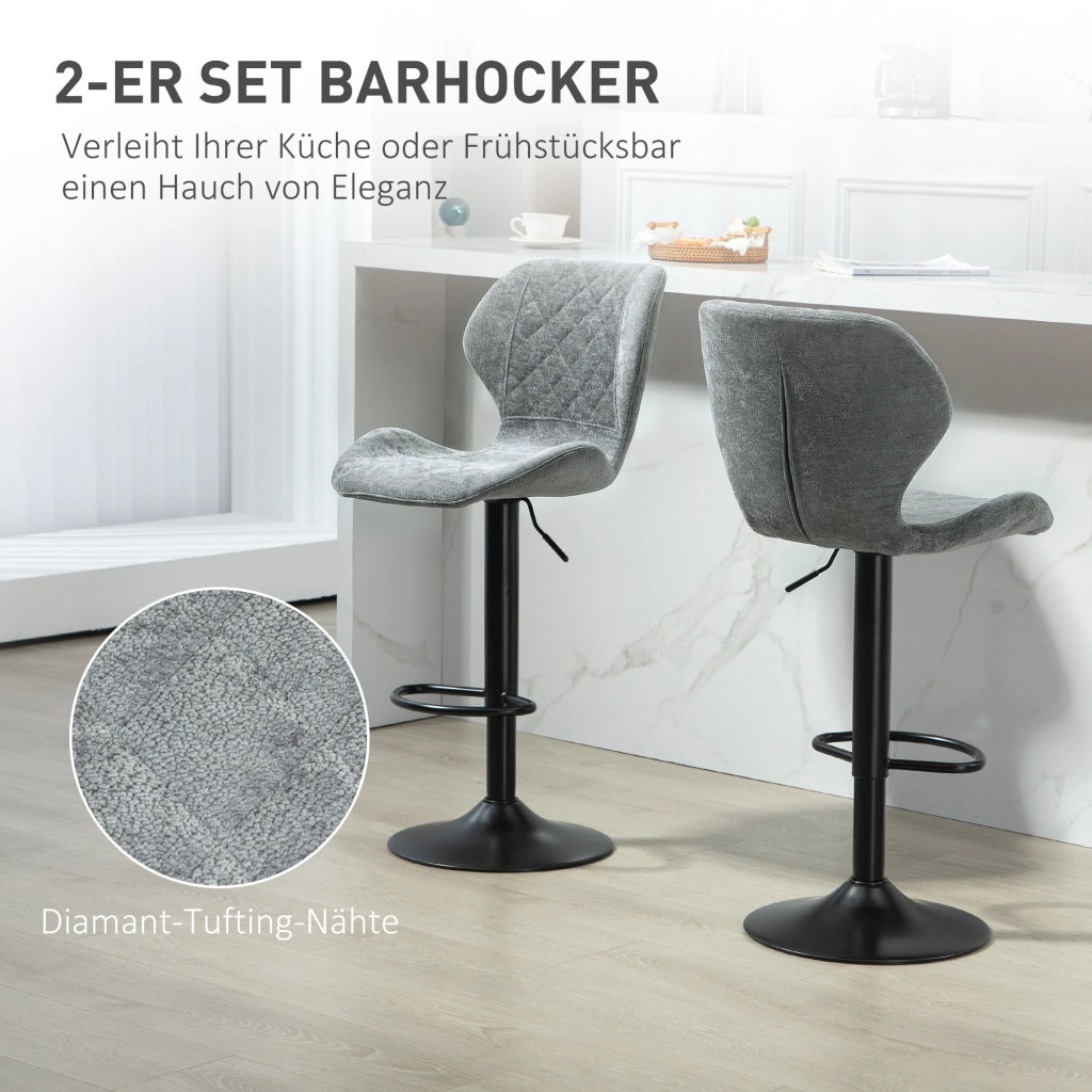 Sgabelli da Bar Set 2 Pezzi ¨C Xylo ¨C Regolabili in Altezza, con Schienale, Girevoli, Grigio