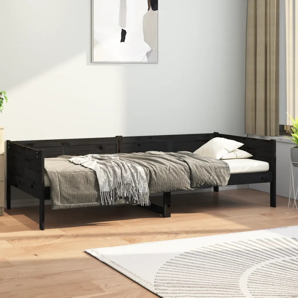 Dormeuse Nera in Legno Massello di Pino 90x190 cm 820251