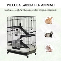 Gabbia a 3 Piani in Metallo con Vassoio per Roditori, Conigli e Furetti con 4 Ruote, 81.2x52.7x114cm, Nera