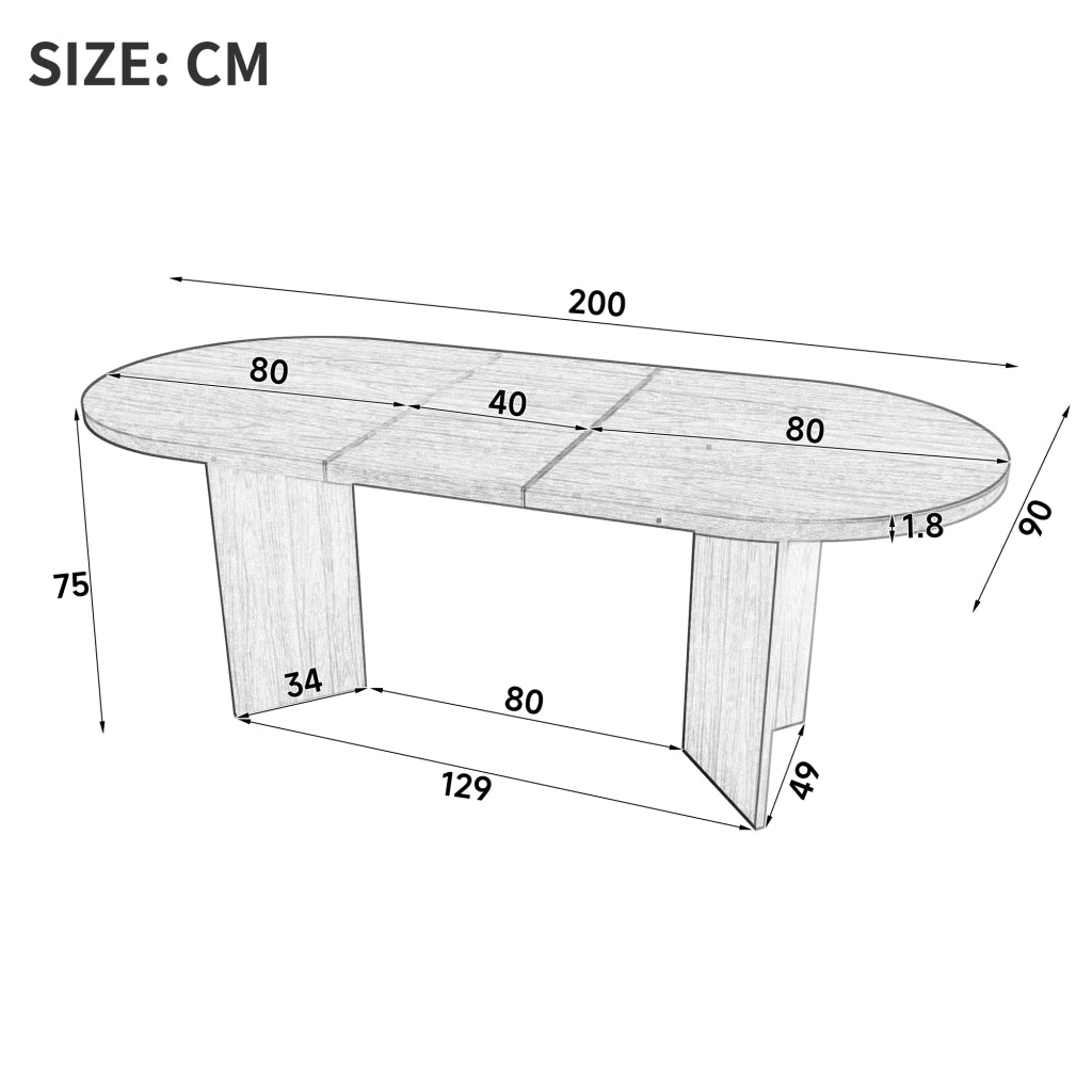 Tavolo da pranzo ovale 200x90x75 cm per 6-8 persone; piano spesso 18 mm con angoli arrotondati; MDF effetto noce