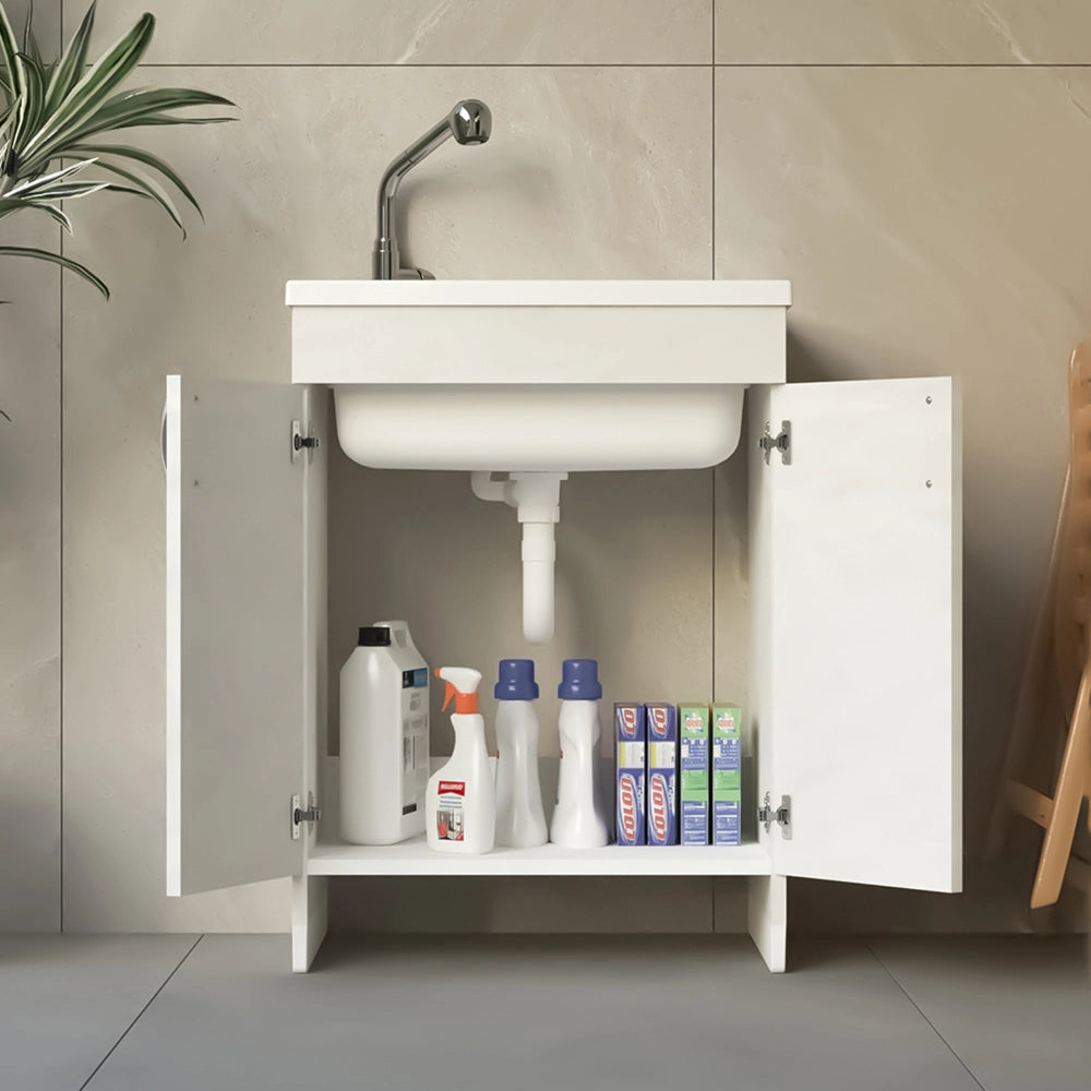 Mobile lavatoio 60x50 cm bianco in kit di montaggio con vasca e asse Ikaro