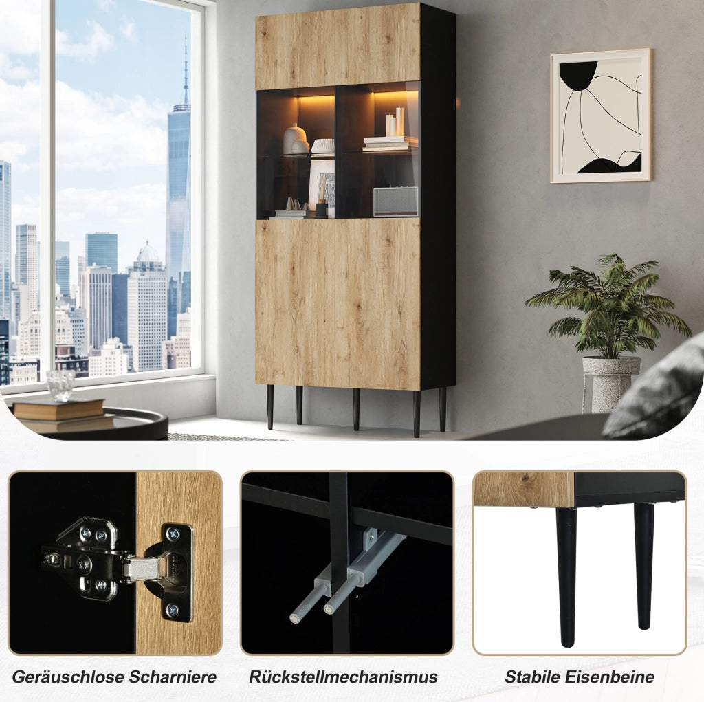 Vetrina moderna LED 80x35x180 cm in MDF, vetro temperato e metallo