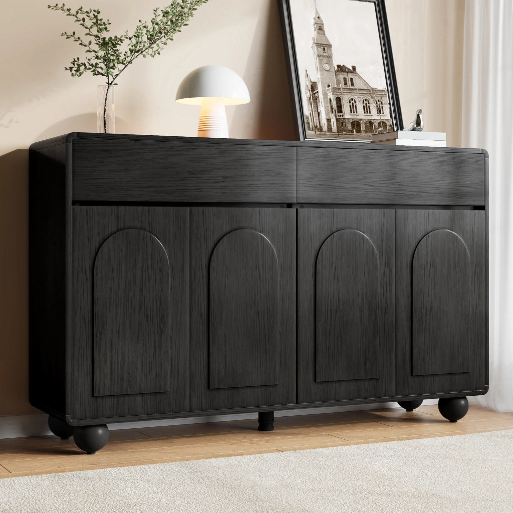 CREDENZA con 2 cassetti e 4 ante 140x38x89 cm Nero in MDF