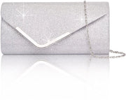 Clutch con pailletten e chiusura a catena rimovibile, borsa per donne, elegante borsa a tracolla per matrimoni, feste, cene e festività (argento)