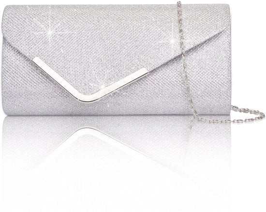 Clutch con pailletten e chiusura a catena rimovibile, borsa per donne, elegante borsa a tracolla per matrimoni, feste, cene e festività (argento)