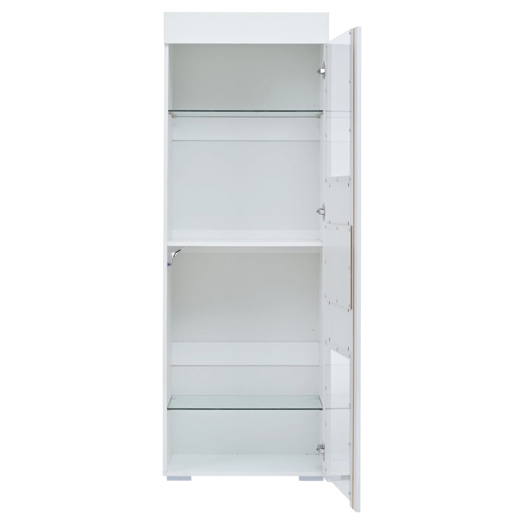Vetrina alta con LED e anta in acrilico; 60 x 40 x 170 cm; MDF e vetro; bianca