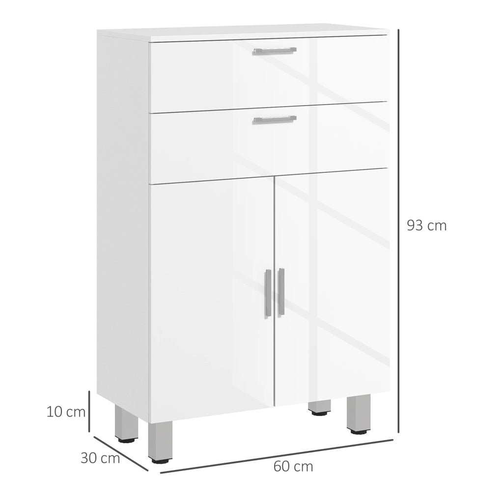 Mobile Bagno 60x30x93 cm con 2 Cassetti e Armadietto Rivestimento in Melamina Bianco