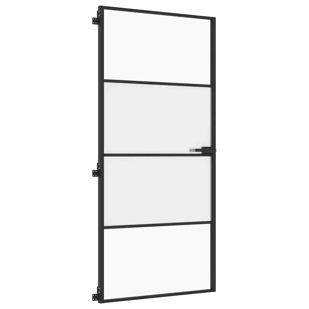 Porta Interni Sottile Nera 93x201,5cm Vetro Temperato Alluminio 155120