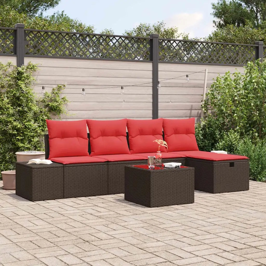 Set Divano da Giardino con cuscino 6 pcs Marrone polyrattan 3359373