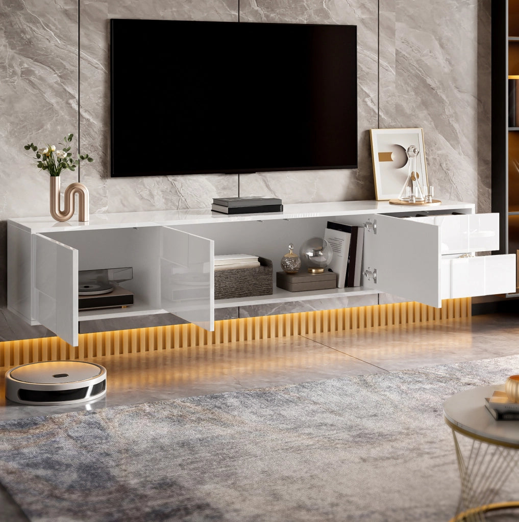 Mobile TV bianco 170 cm con 3 ante e 2 cassetti, sospeso o da terra
