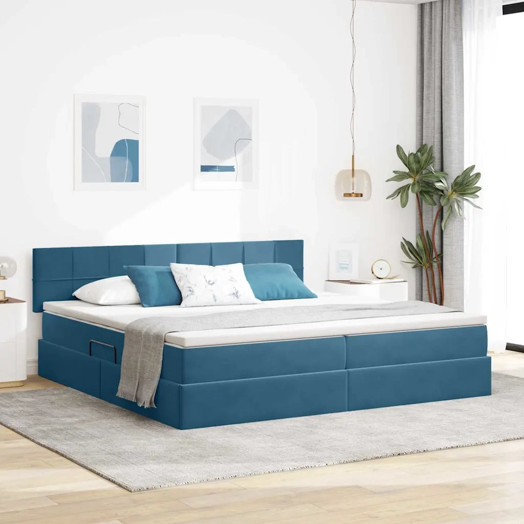 Letto con contenitore LED e materasso Blu Scuro 200 x 200 cm