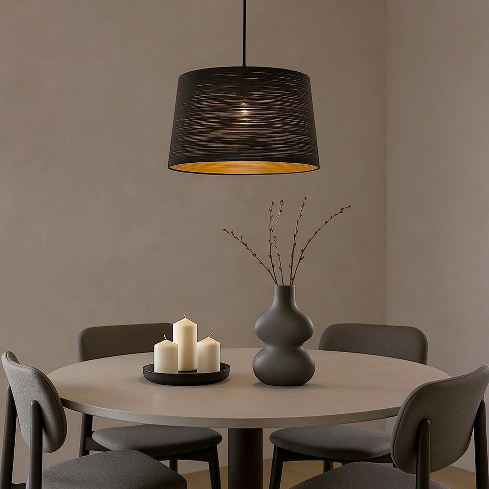 Trade Shop - Lampadario Minimal A Sospensione In Metallo Opaco Con Interno Ramato Attacco E27 Ip20 A73 - Nero