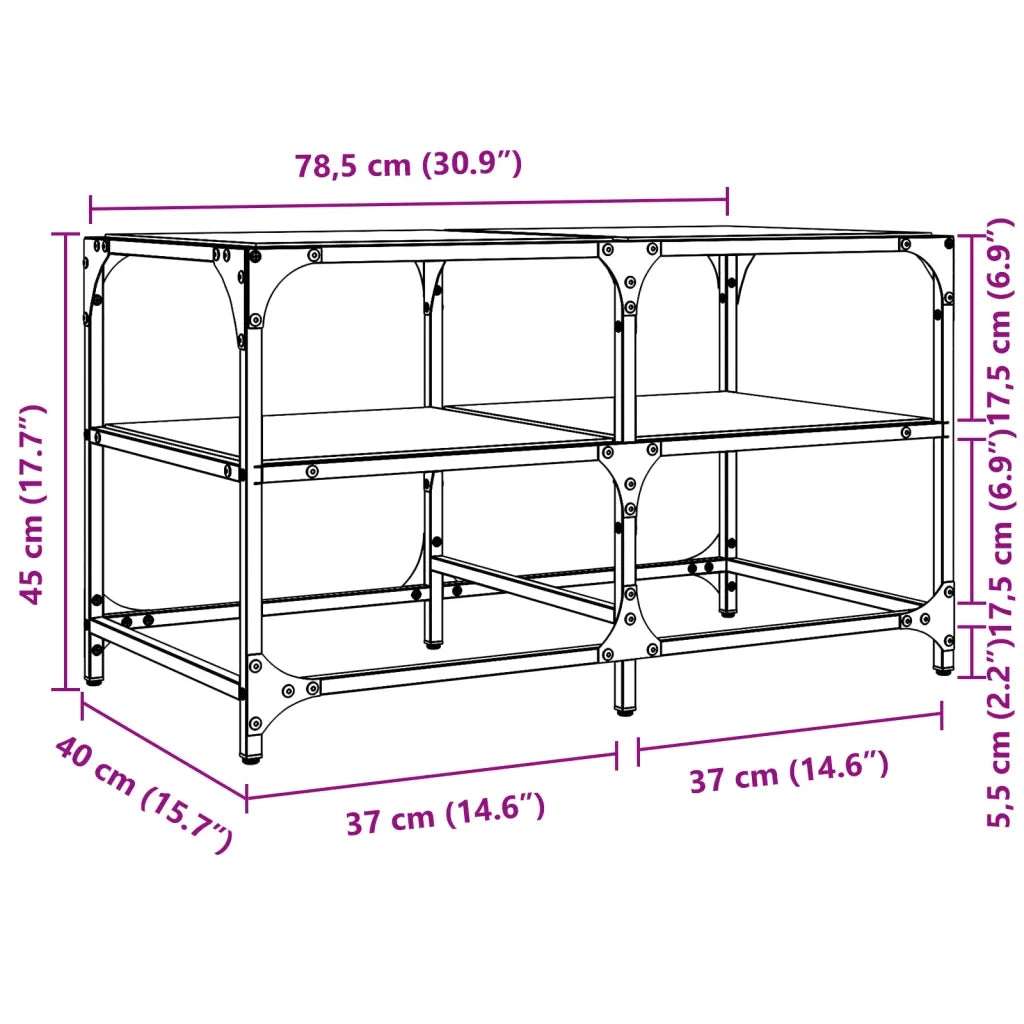 Tavolini con Piano Vetro Trasparente 2 pz 78,5x40x45 cm Acciaio