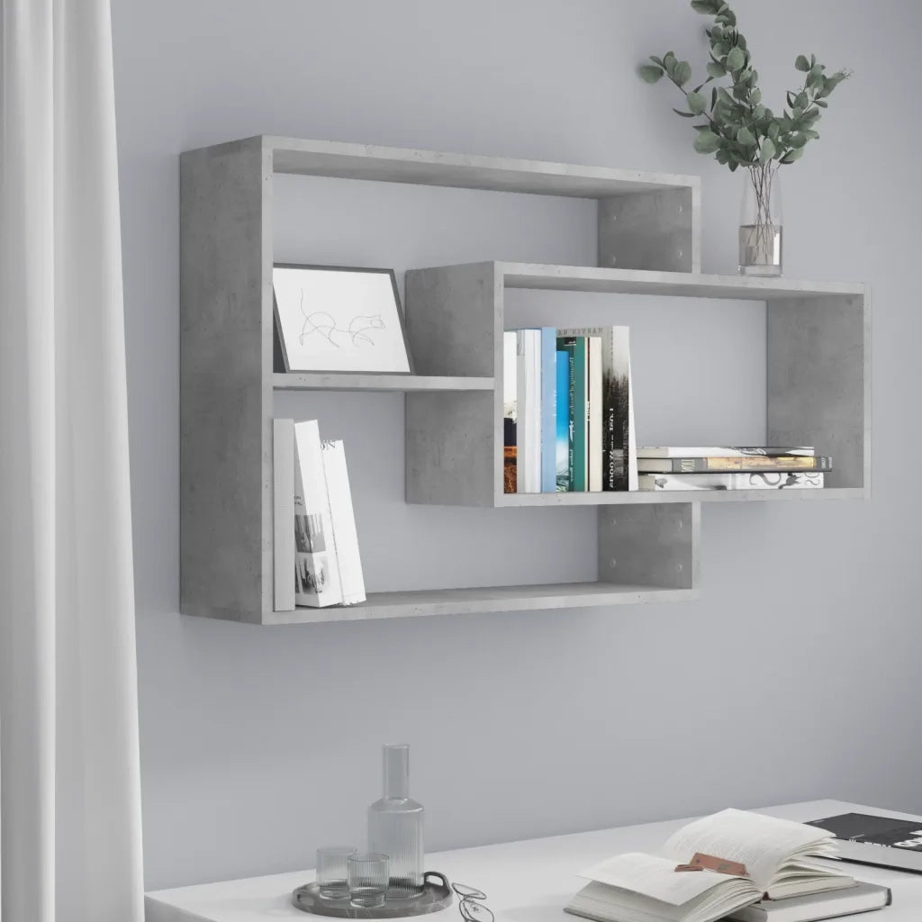 Mensole a Muro | Scaffale Parete | Ripiano a parete Grigio Cemento 104x20x58,5 cm Legno Multistrato