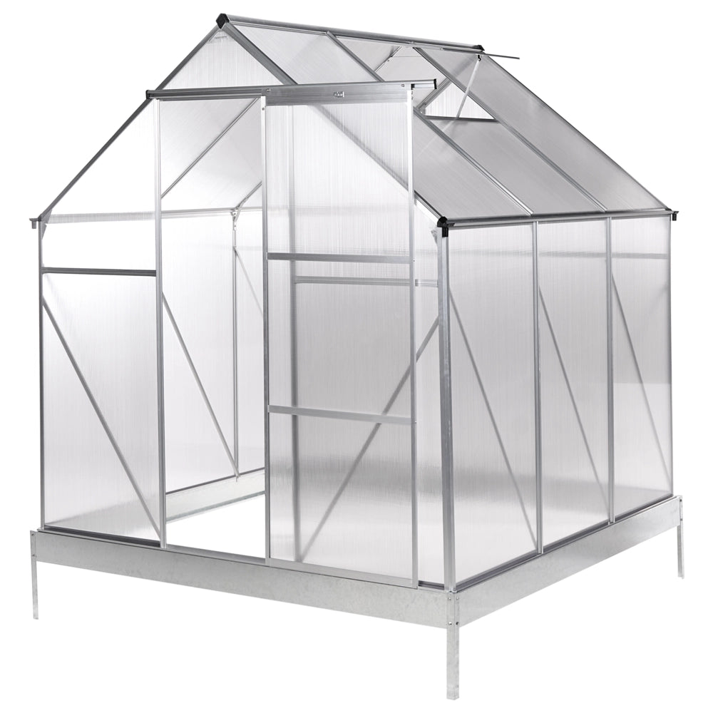Grande serra da giardino in policarbonato con struttura in alluminio Porte scorrevoli walk-in Protezione UV Argento Puglia