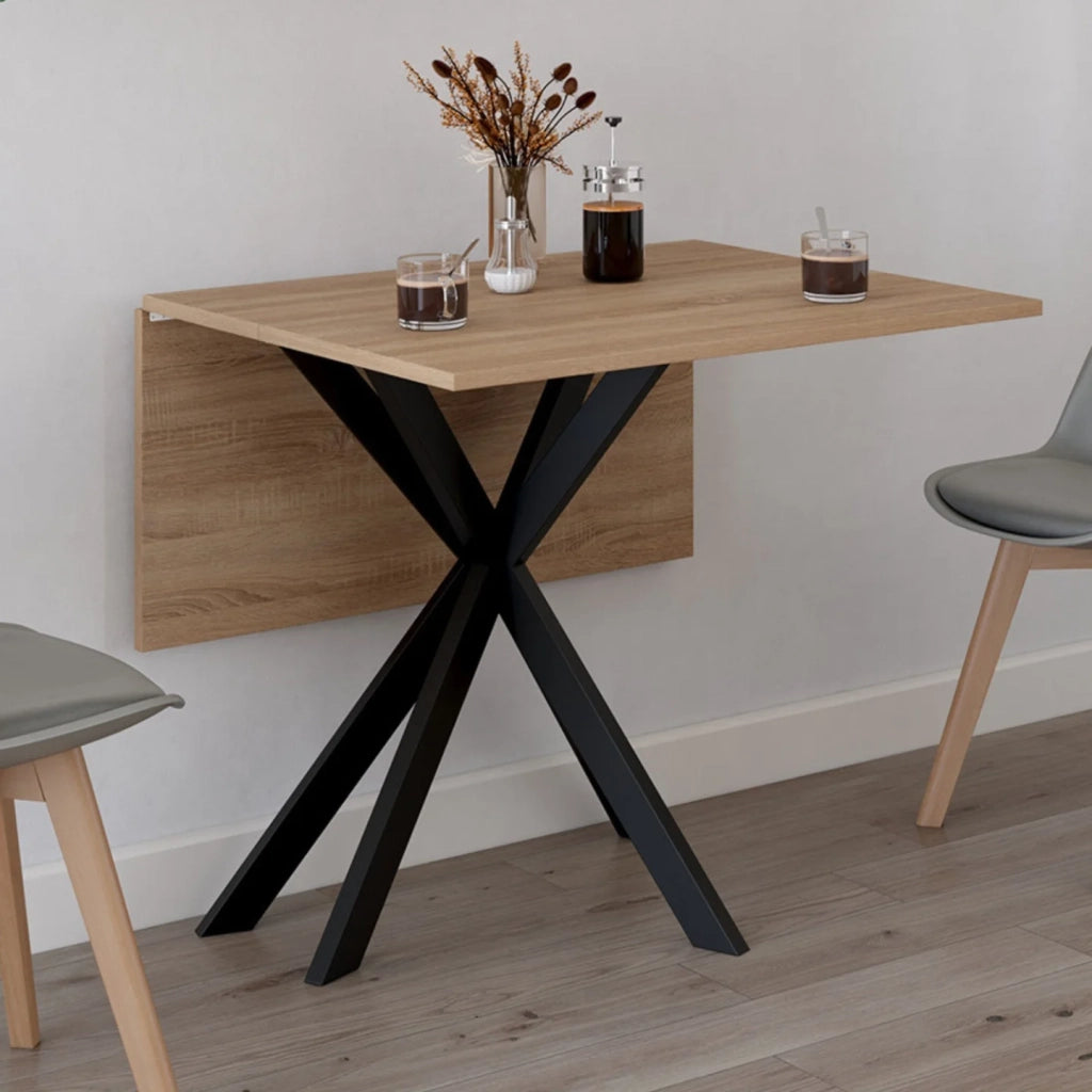 IDMarket - Consolle pieghevole per 2-4 persone ALIX con gambe in legno e ragno nero 103 x 76 cm