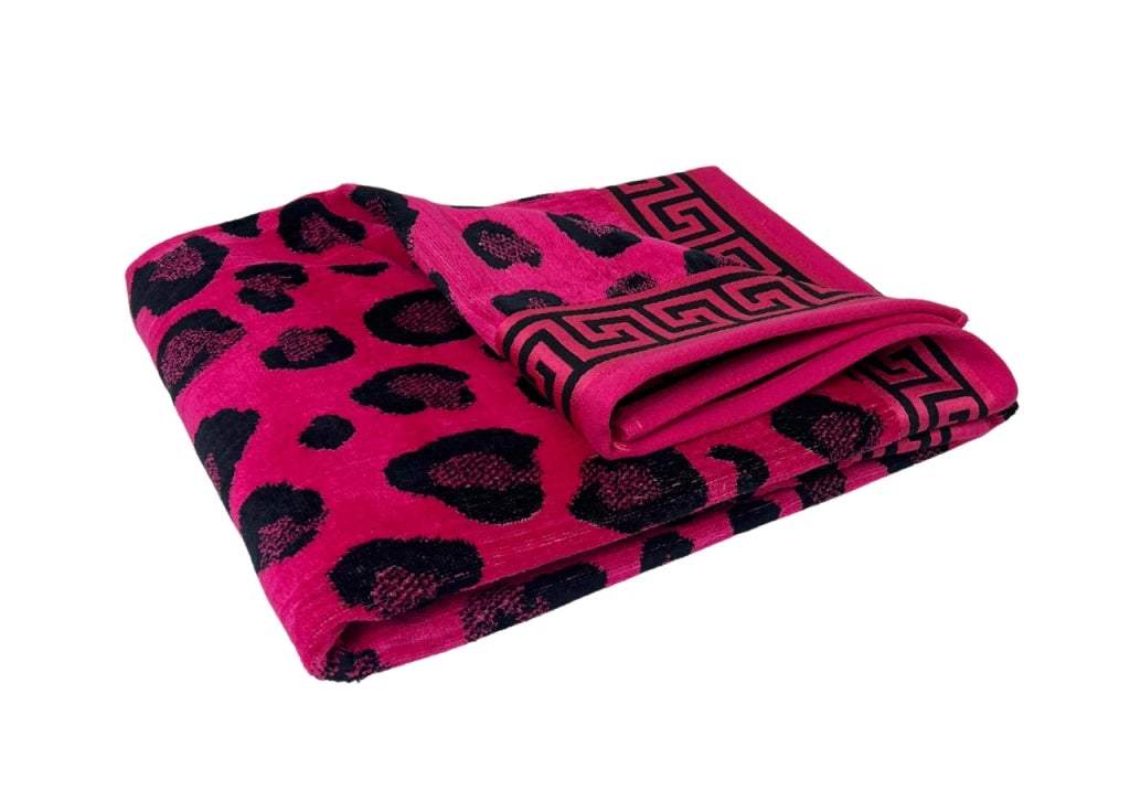 Telo Mare Jacquard Spugna Asciugamano Spiaggia Disegno Cleopatra Fucsia