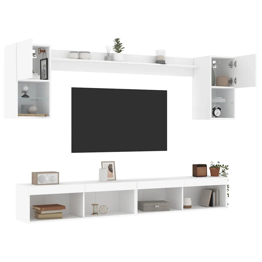 vidaXL Mobili TV a Muro con LED 6pz Bianchi in Legno Multistrato
