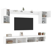 vidaXL Mobili TV a Muro con LED 6pz Bianchi in Legno Multistrato