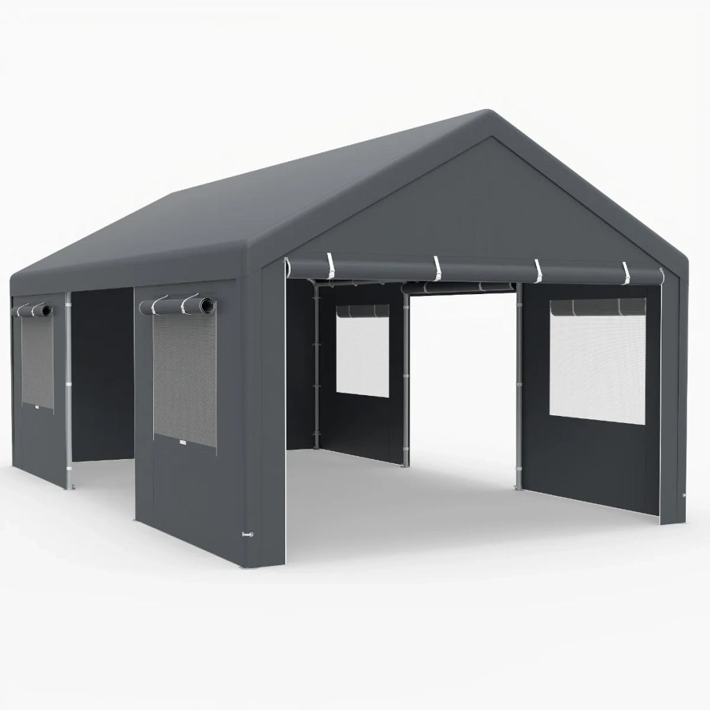 Carport 600 x 361 x 295 cm con protezione dalle intemperie e accesso modulare metallo grigio scuro 20_0017166