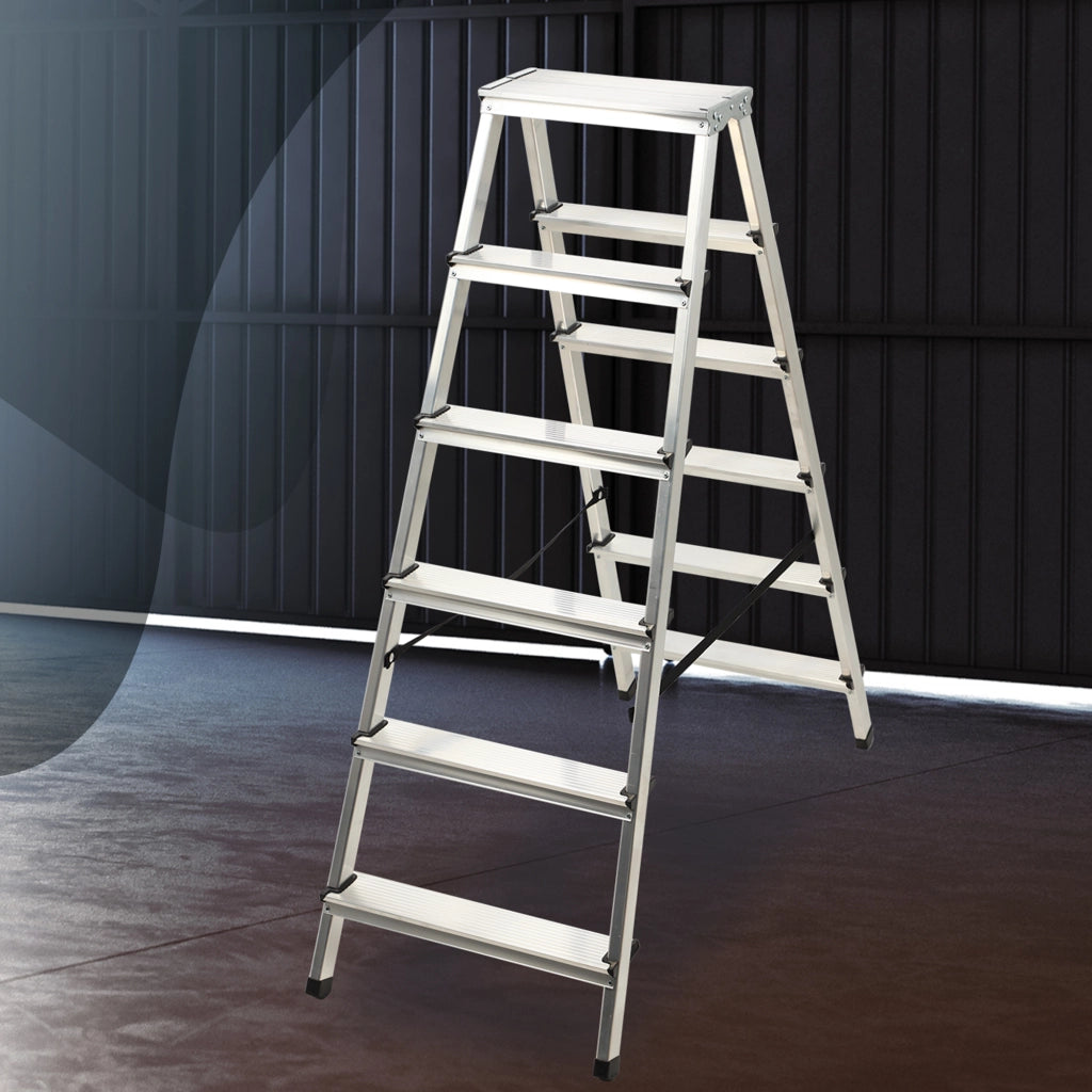 Scala in alluminio KADAX per uso domestico, 6 gradini, a doppia faccia, pieghevole