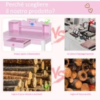 Toeletta per Bambine +3 Anni in Legno, Set Tavolo da Trucco Giocattolo con Specchio e Sgabello, Rosa