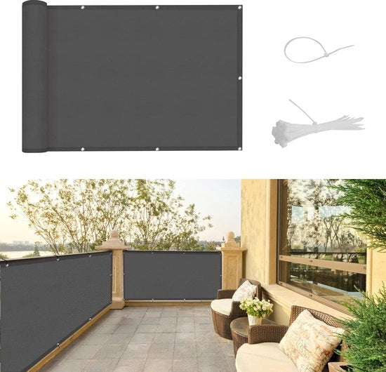 Sistema di Protezione Balcone per Privacy e Sicurezza - Con Cavi e Cavi - Grigio Scuro 75 x 500 cm