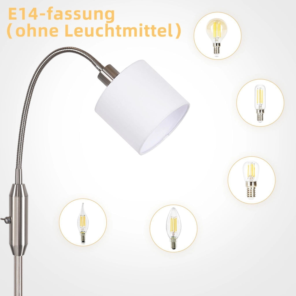 ZMH Lampada da terra vintage argento E14 paralume tessuto arco 360° per soggiorno studio