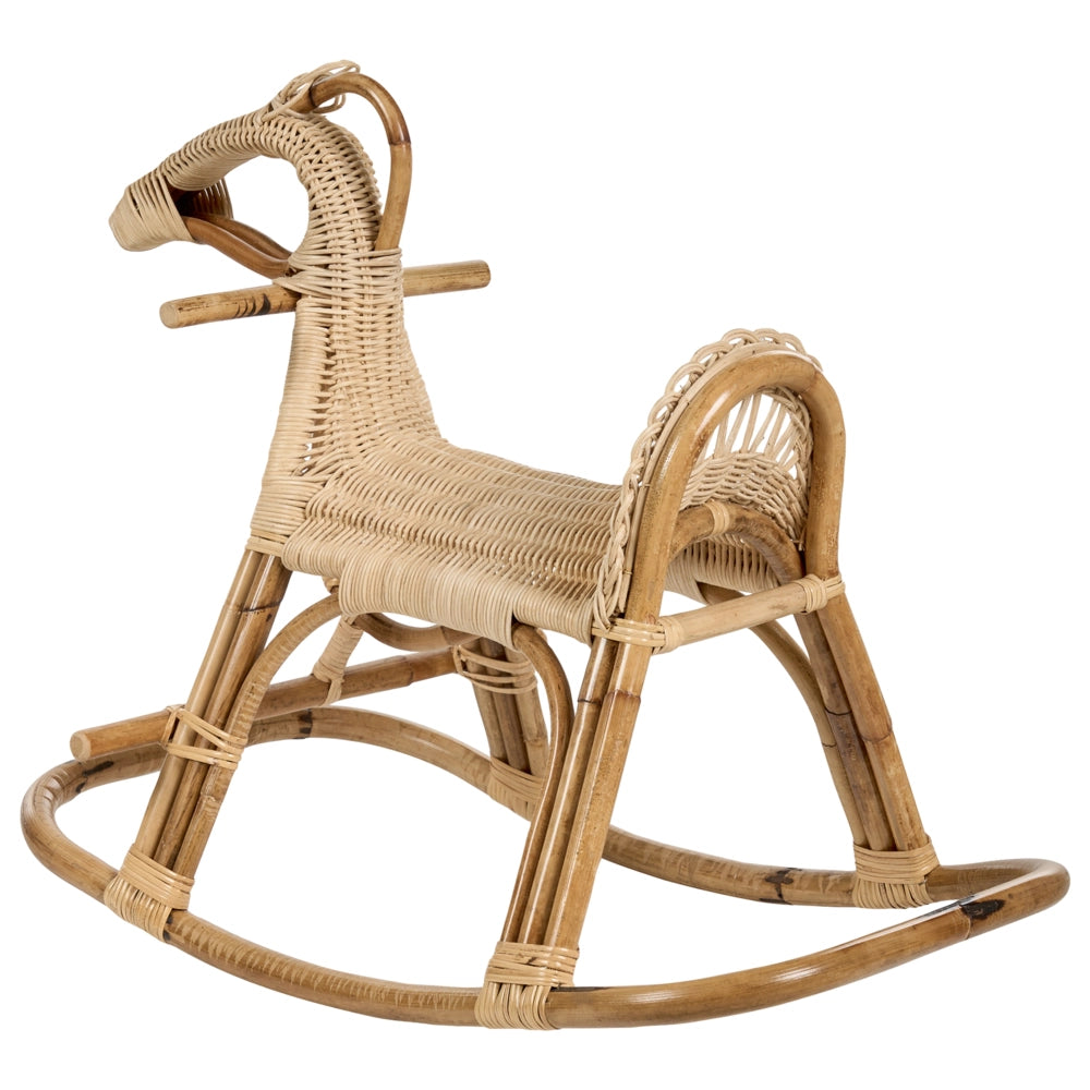 Sedia Cavallo a dondolo per bambini in rattan naturale Boho rustico per interni per il patio