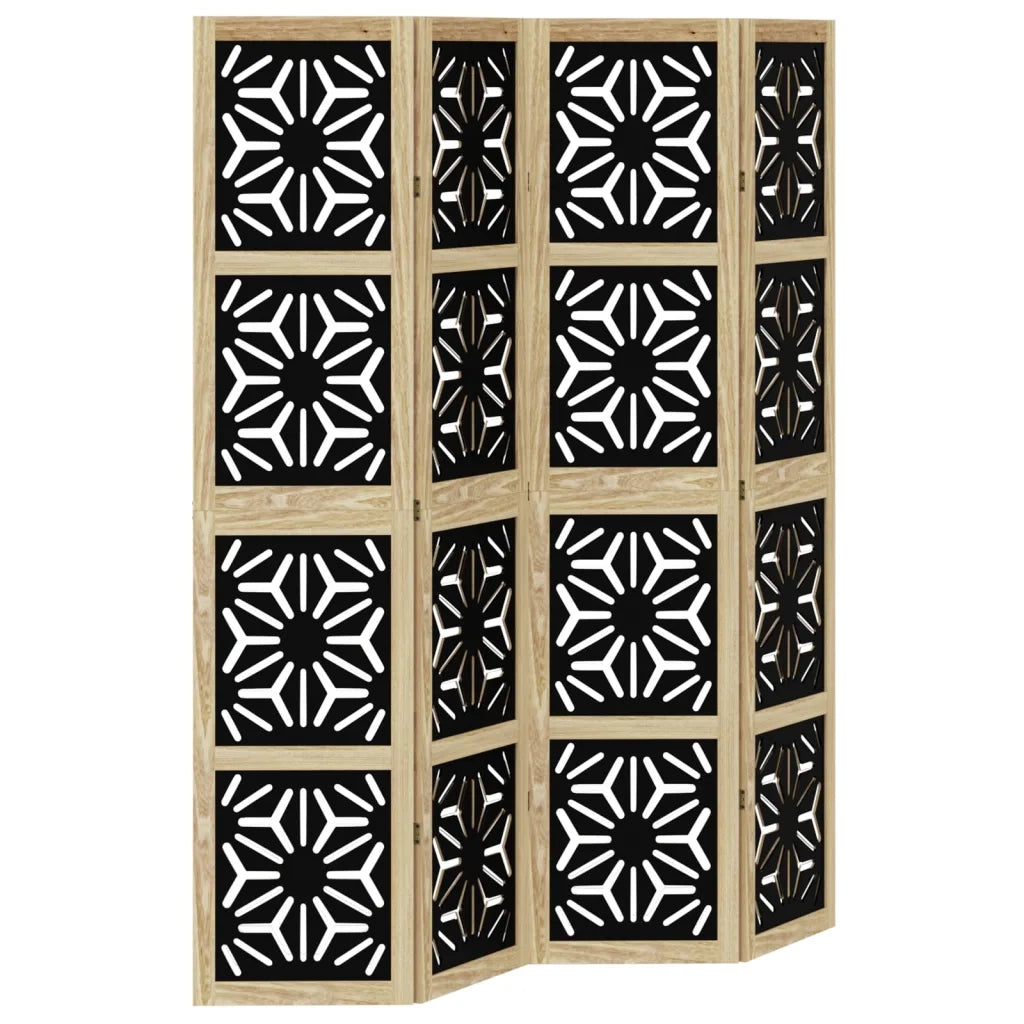 Divisorio Ambienti | Divider per stanze | Paravento 4 Pannelli Marrone e Nero Massello Paulownia
