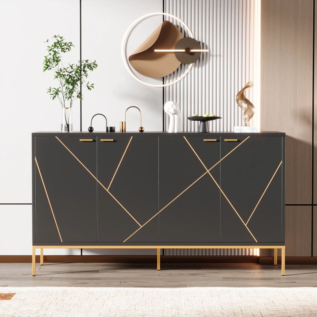 Credenza con 4 ante e ripiano regolabile; per soggiorno; in truciolare e MDF; 150×40×80 cm; nero