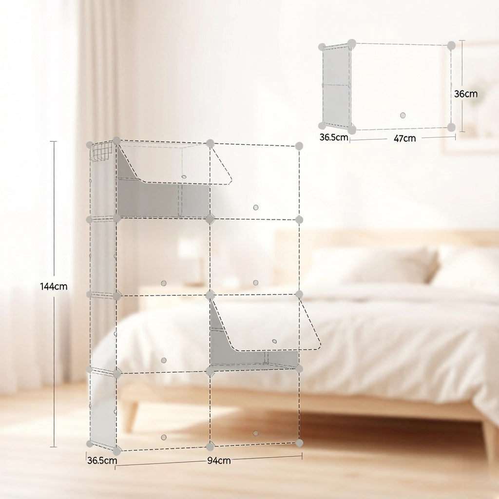 Scaffale portascarpe modulare 8 scomparti in ABS metallo e PP nero bianco 94x36,5x144 cm