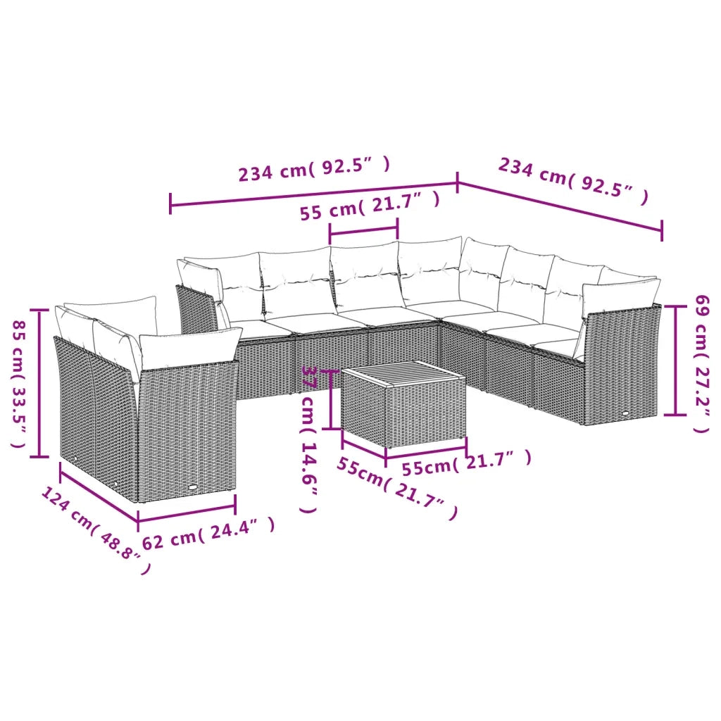 Set Divano da Giardino 10 pz con Cuscini Beige in Polyrattan 3223713