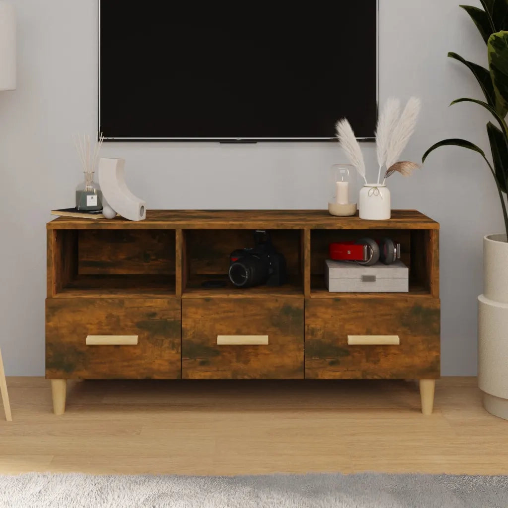 Mobile TV Rovere Fumo 102x36x50 cm in Legno Multistrato 817495