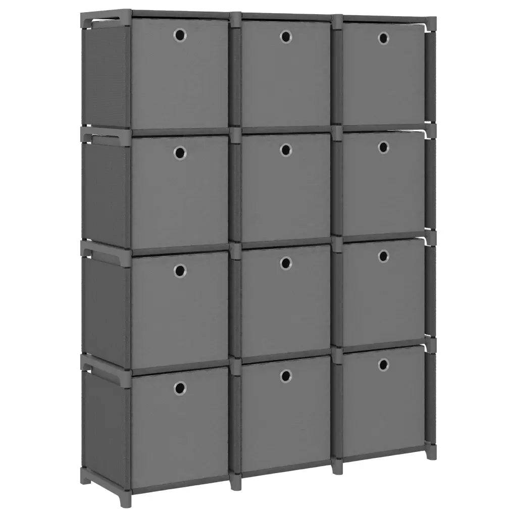 Mensola con 12 Scatole a Cubo Grigia 103x30x141 cm in Tessuto cod mxl 11531