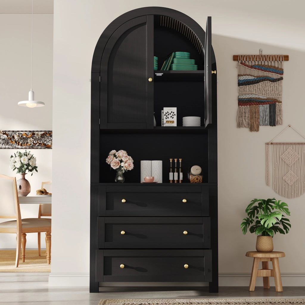 ARMADIO Alto con 3 Cassetti e Ante 70x35x180 cm Nero MDF